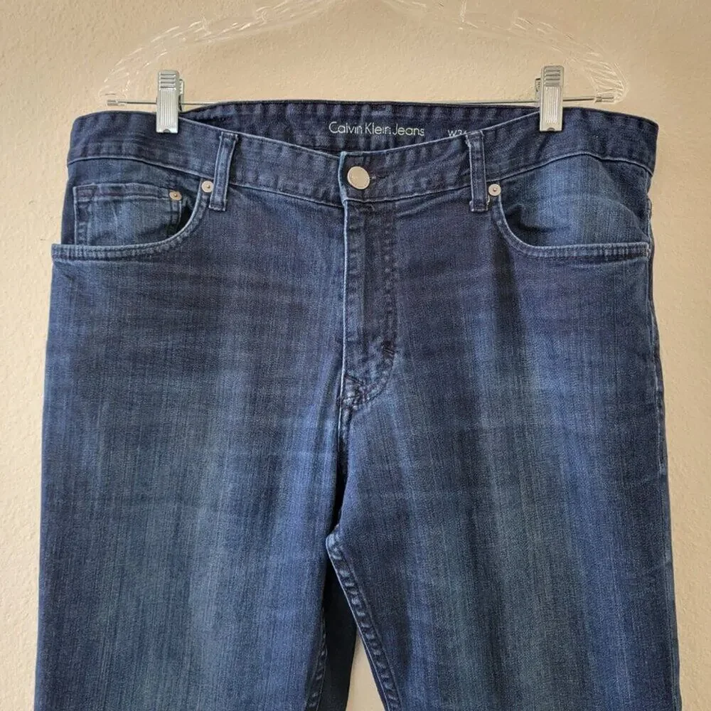 Calvin Klein Jeans Slim Straight Dark Wash Blue Mens Size 36 Cotton Stretch